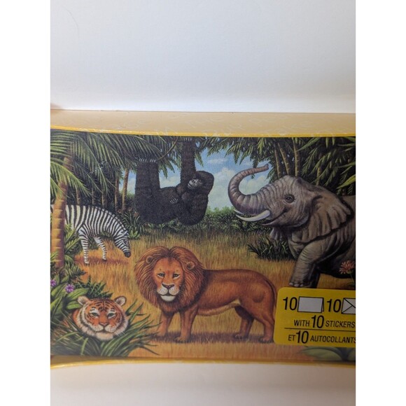 Vintage Hallmark Jungle Animals Stationery Set 10 Notes Envelopes Stickers NIB - Picture 2 of 11